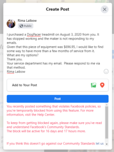 #Don’tYouDare  Product Does Not Work Post Violates ‘Community Standards’ – I Get Sent to FB Jail